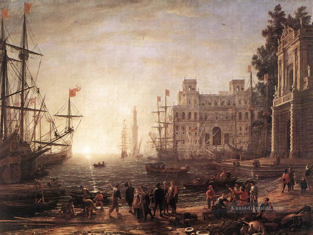 Hafen Szene mit der Villa Medici Landschaft Claude Lorrain Ölgemälde